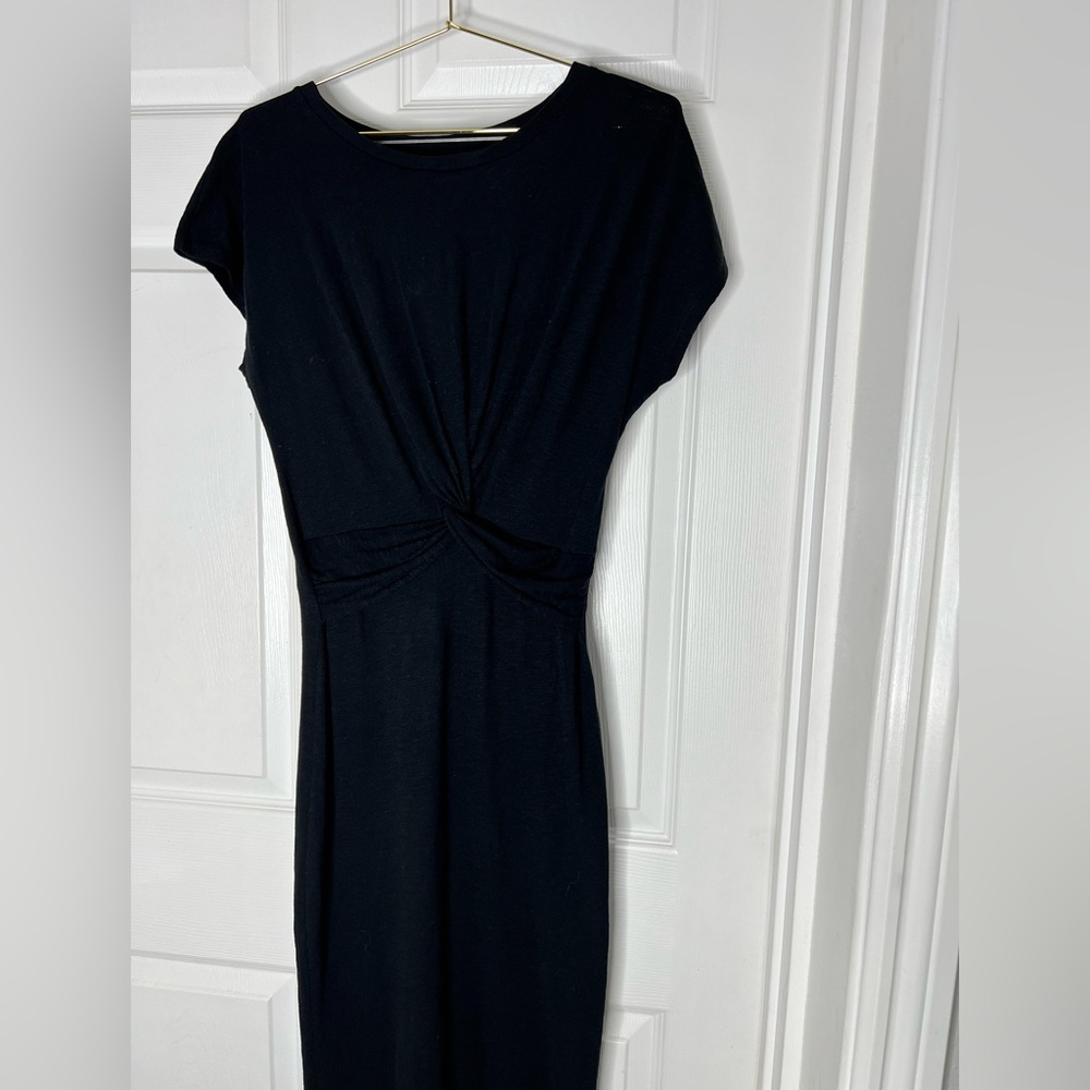 All Saints Ruched Midi Black Dress Sz S - Picture 4 of 14